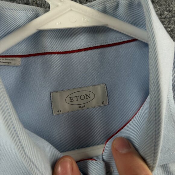 Eton Slim 17 Blue Twill Button Up Dress Shirt Men Cotton Long Sleeve Designer ** - Picture 7 of 16